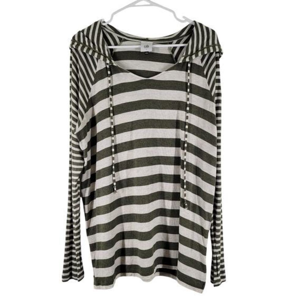 Cabi Playoff‎ Hoodie Pullover Womens Small Green Beige Striped Long sleeve 3995